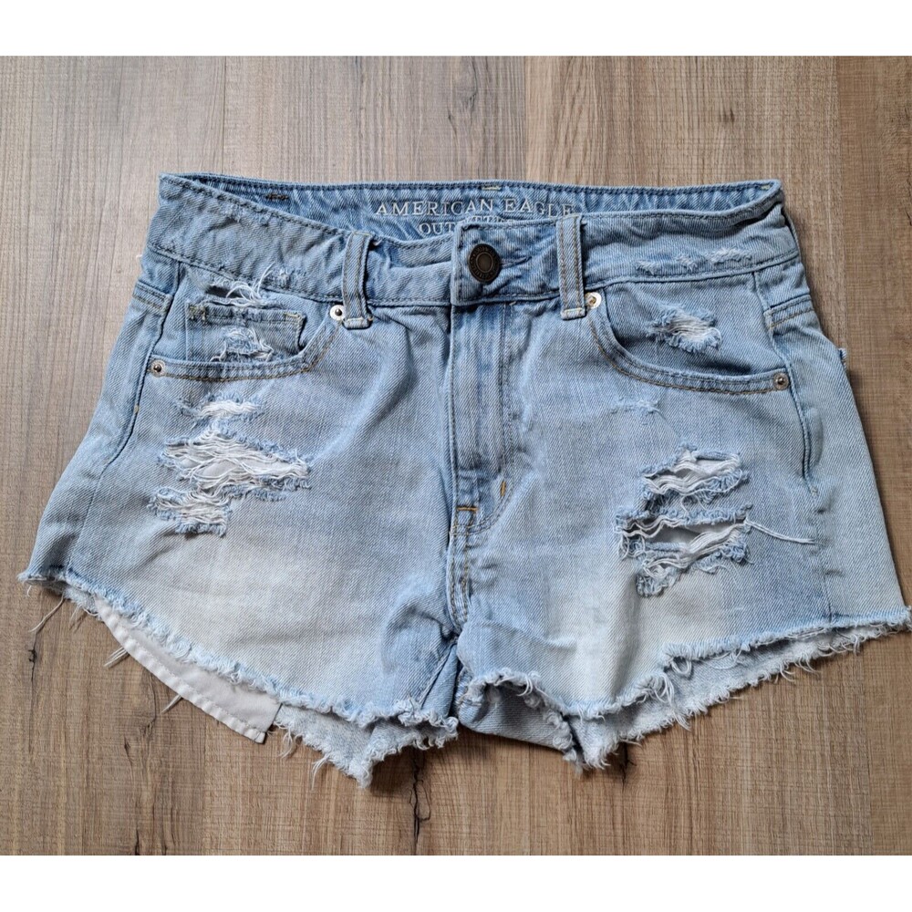 American Eagle Jean Women’s Shorts Cutoffs Distressed Raw Hem Mid Rise Size 2